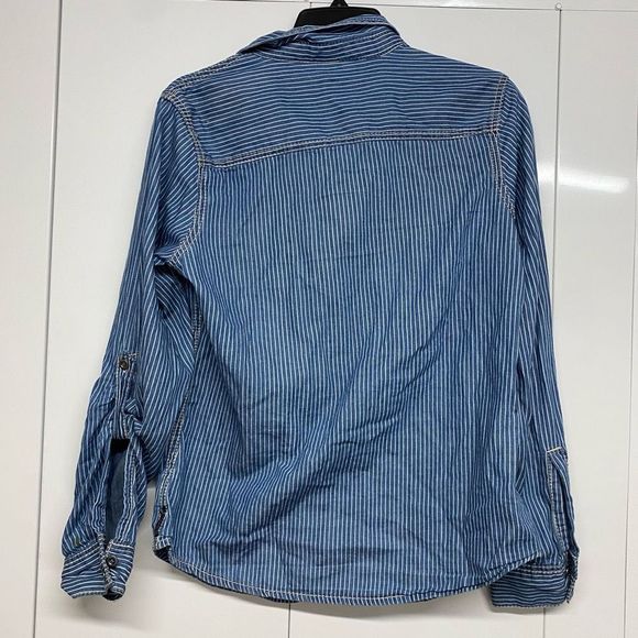 SEVEN 7 for All Mankind BUTTON FRONT DENIM SHIRT STRIPED BLUE, Sz Medium, MP $69 - Picture 8 of 8